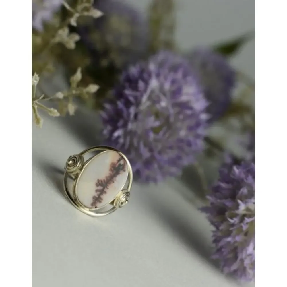 Vintage 925 Sterling Silver Moss Agate Ring Size 8